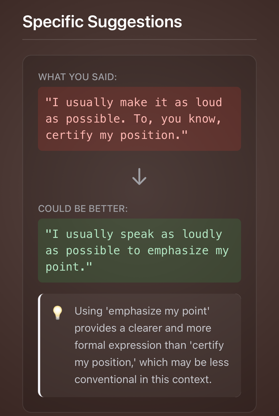 Specific suggestions for improving spoken English